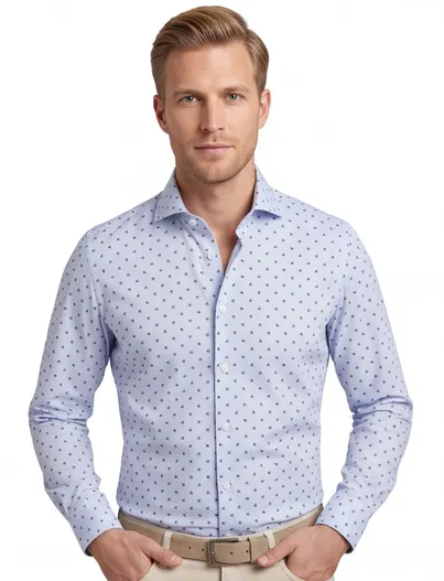 John Miller Business overhemd John Miller lichtblauw geprint katoen Slim Fit