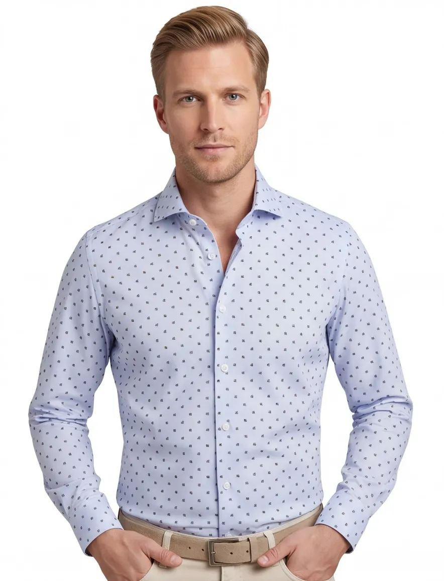 John Miller business overhemd John Miller Slim Fit slim fit lichtblauw geprint katoen