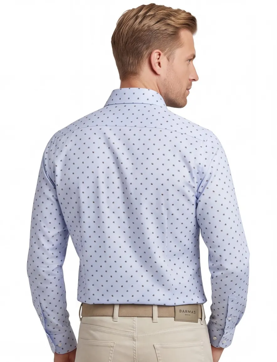 John Miller business overhemd John Miller Slim Fit slim fit lichtblauw geprint katoen