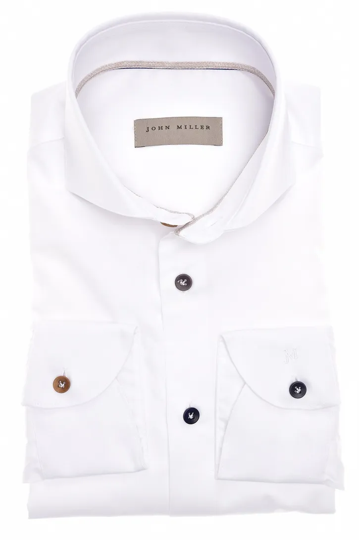 John Miller business overhemd Tailored Fit New normale fit wit effen