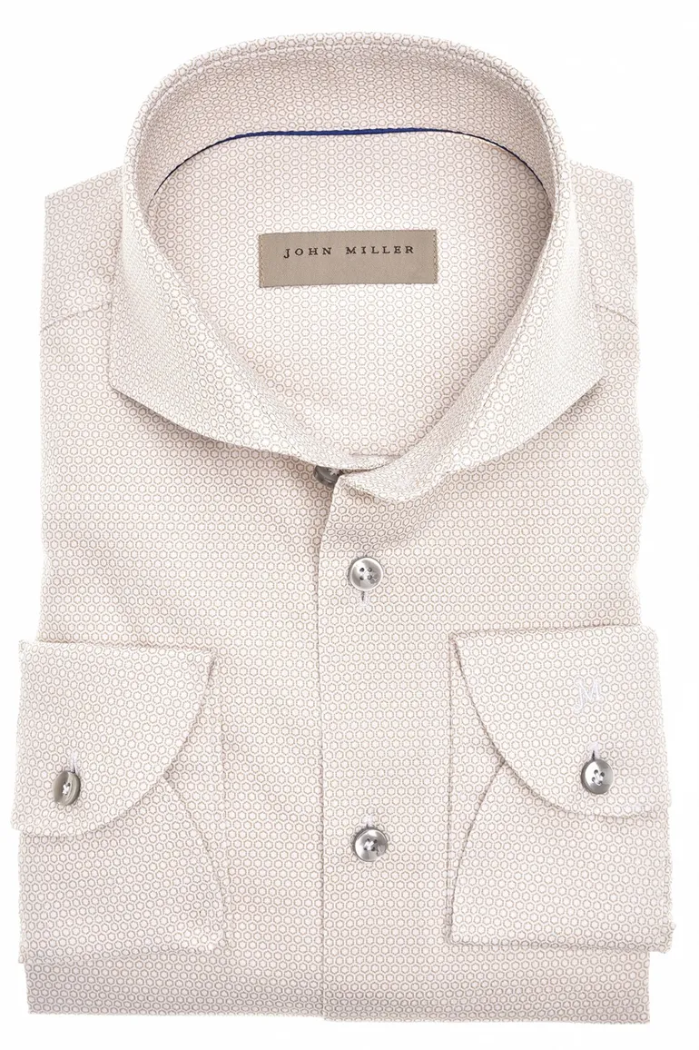 John Miller business overhemd John Miller Slim Fit slim fit bruin geprint katoen