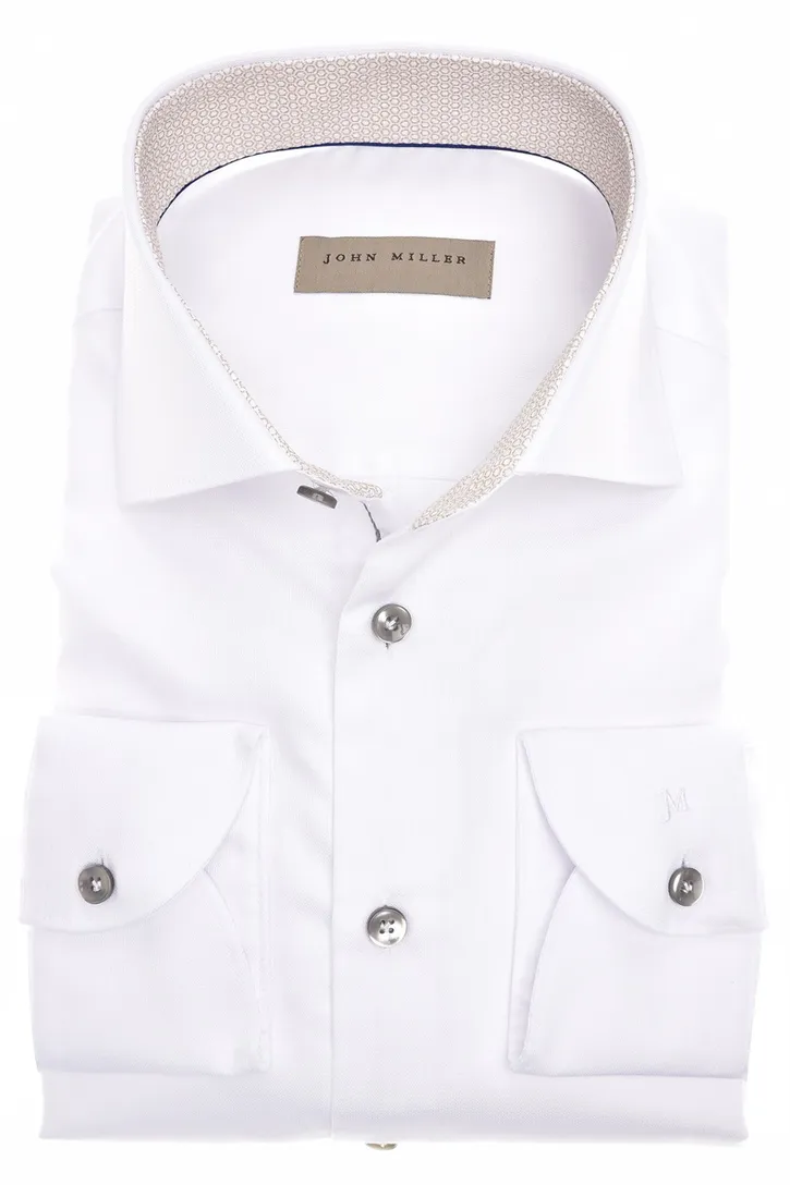 John Miller business overhemd wit effen 100% katoen slim fit strijkvrij