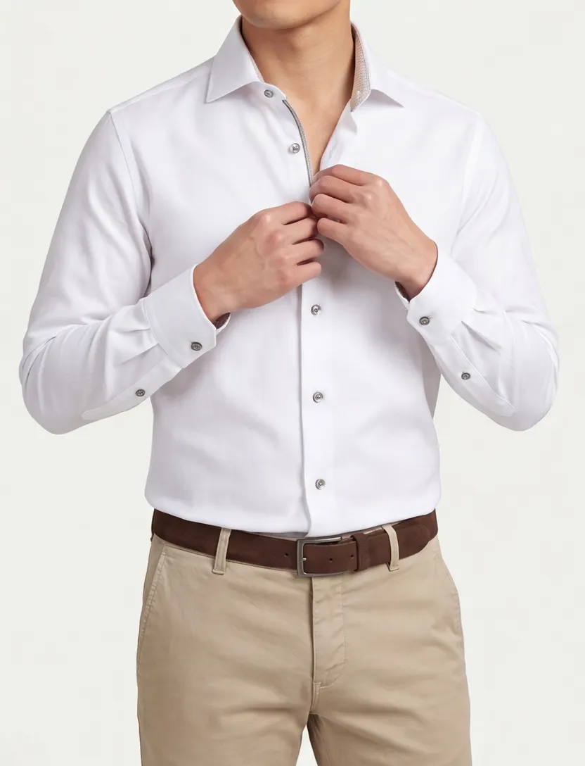 John Miller business overhemd wit effen 100% katoen slim fit strijkvrij