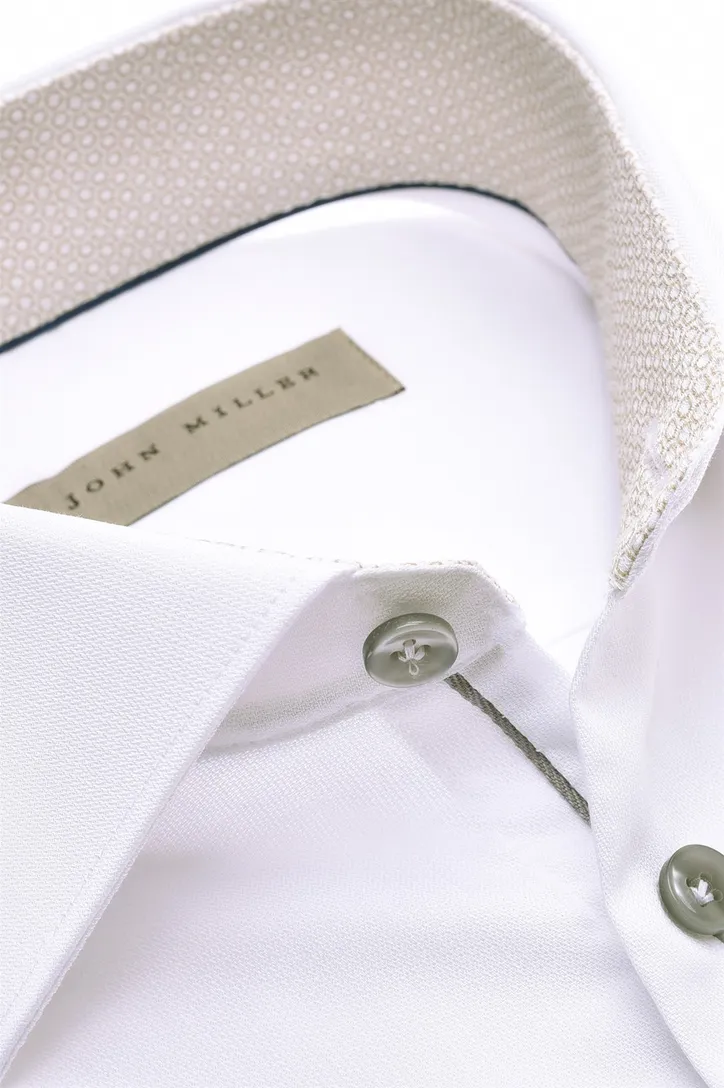 John Miller business overhemd wit effen 100% katoen slim fit strijkvrij