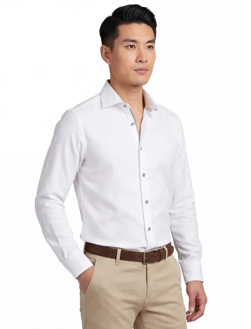 John Miller business overhemd wit effen 100% katoen slim fit strijkvrij