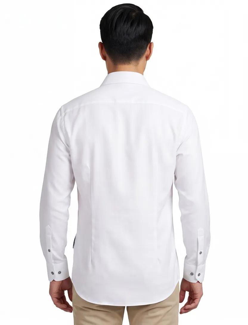 John Miller business overhemd wit effen 100% katoen slim fit strijkvrij