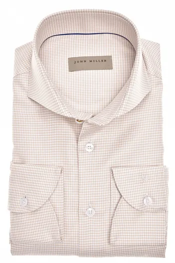 John Miller John Miller business overhemd beige geruit katoen
