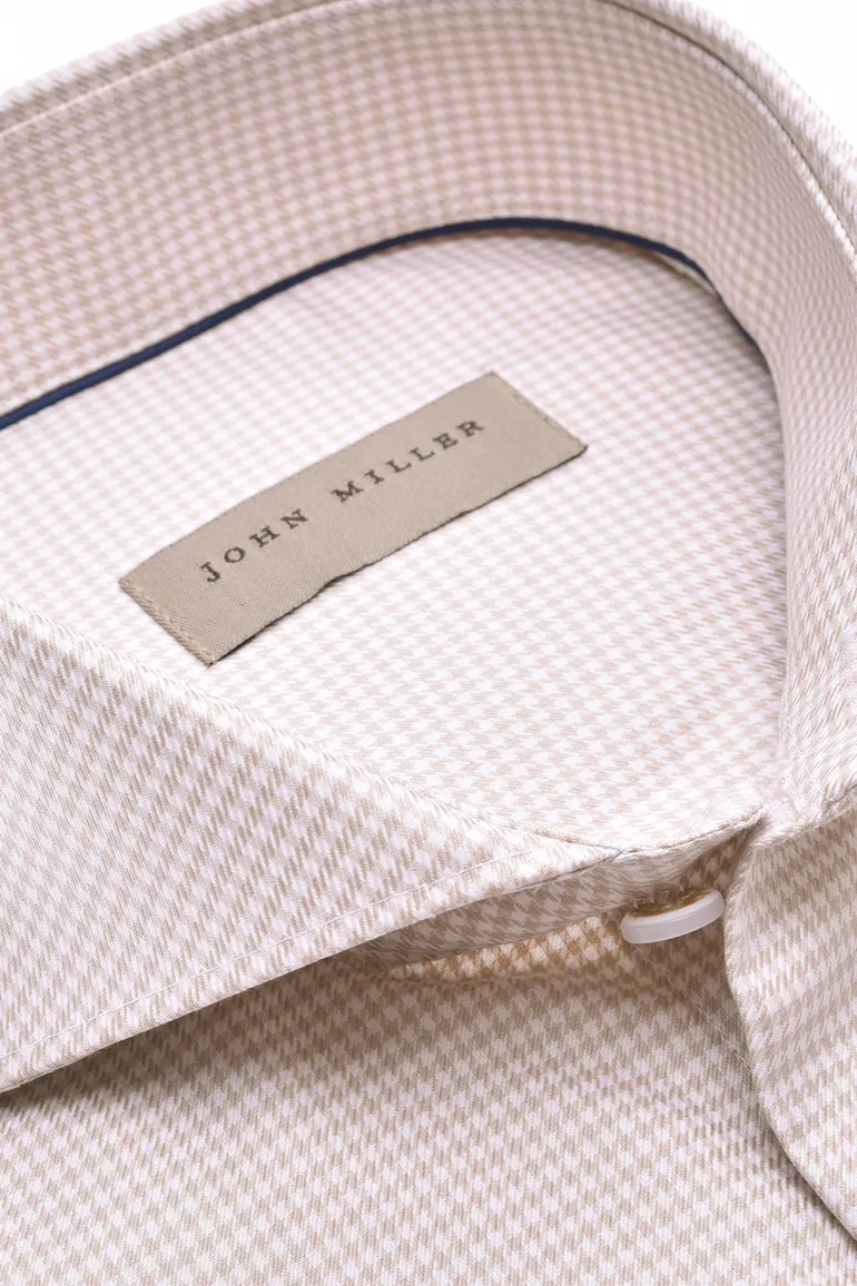 John Miller business overhemd John Miller Slim Fit slim fit beige geruit katoen
