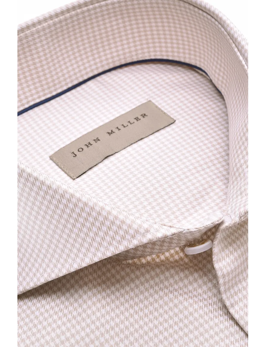 John Miller business overhemd John Miller Slim Fit slim fit beige geruit katoen