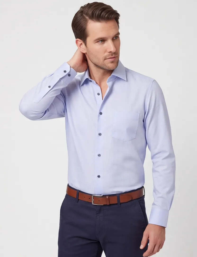 Eterna overhemd mouwlengte 7 Comfort Fit wijde fit lichtblauw effen katoen