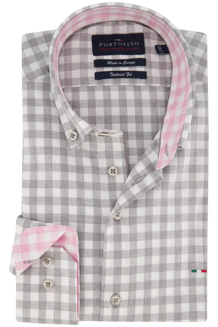 Portofino overhemd grijs met roze mouwlengte 7 tailored fit