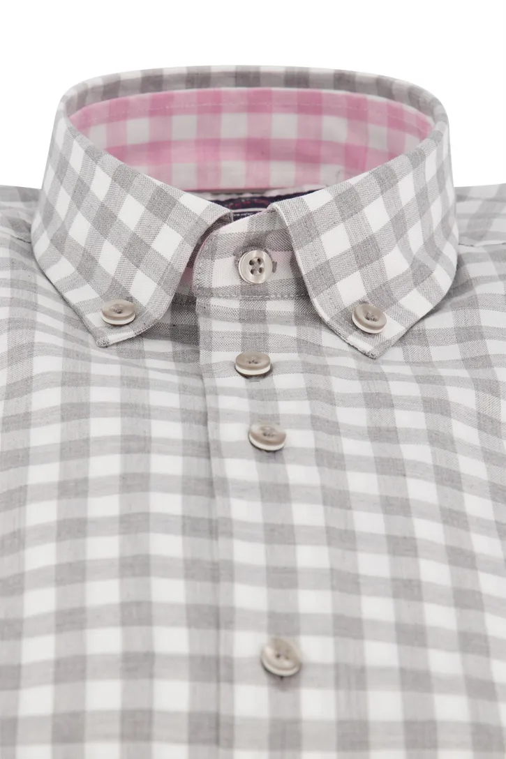 Portofino overhemd grijs met roze mouwlengte 7 tailored fit