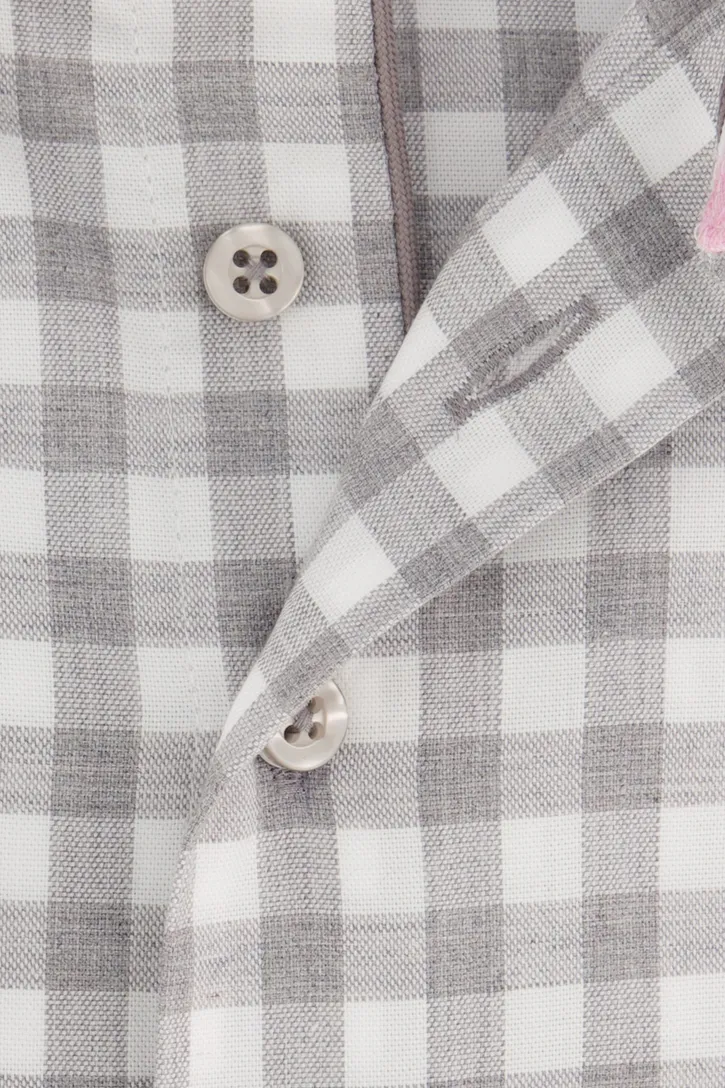 Portofino overhemd grijs met roze mouwlengte 7 tailored fit