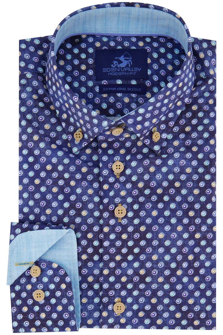 Eden Valley casual overhemd mouwlengte 7 Modern Fit blauw geprint katoen