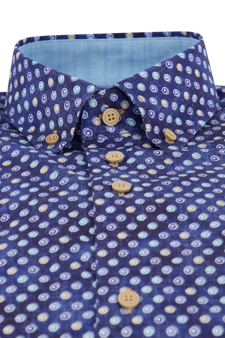 Eden Valley casual overhemd mouwlengte 7 Modern Fit blauw geprint katoen