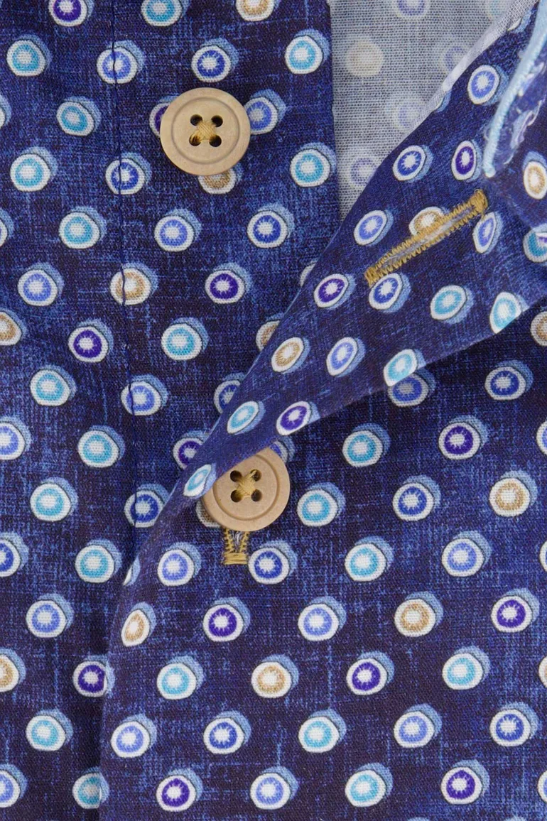 Eden Valley casual overhemd mouwlengte 7 Modern Fit blauw geprint katoen