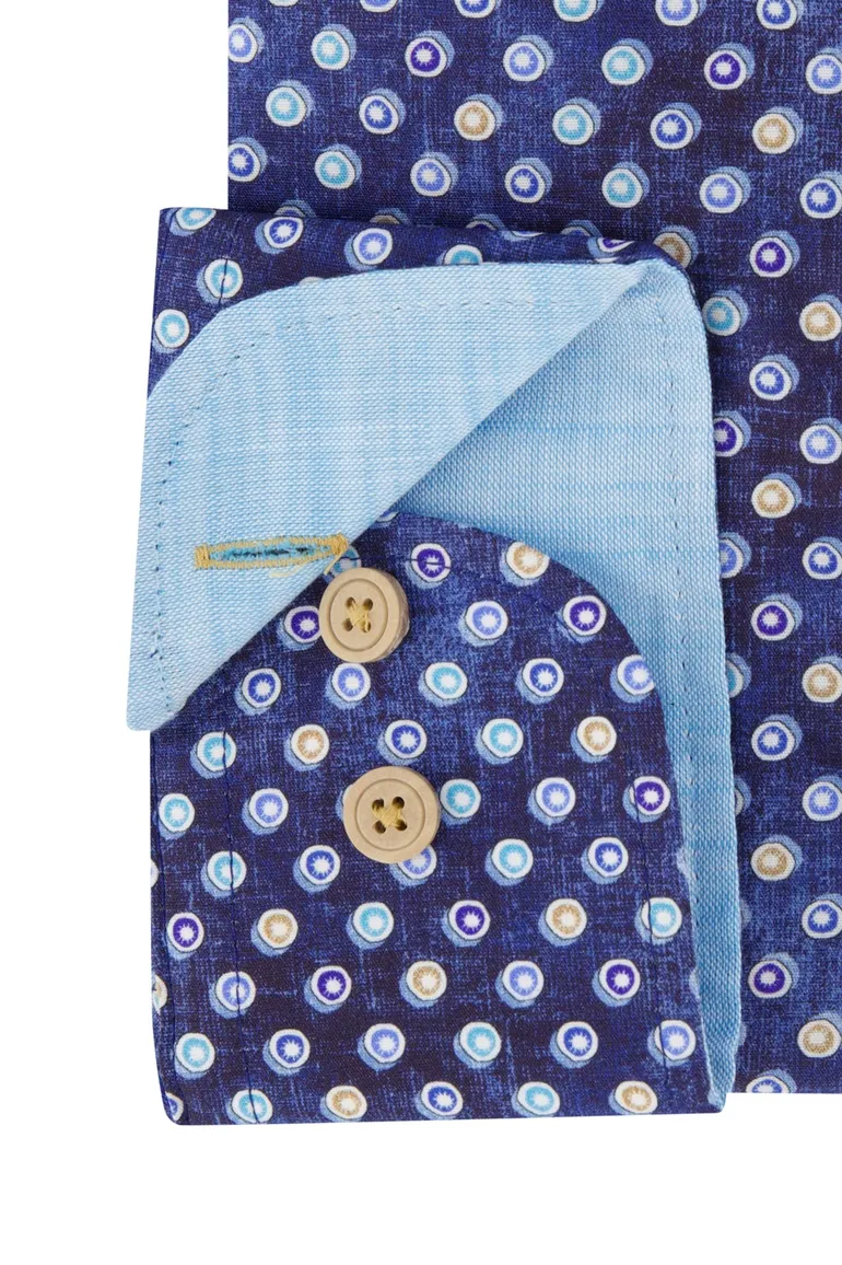 Eden Valley casual overhemd mouwlengte 7 Modern Fit blauw geprint katoen