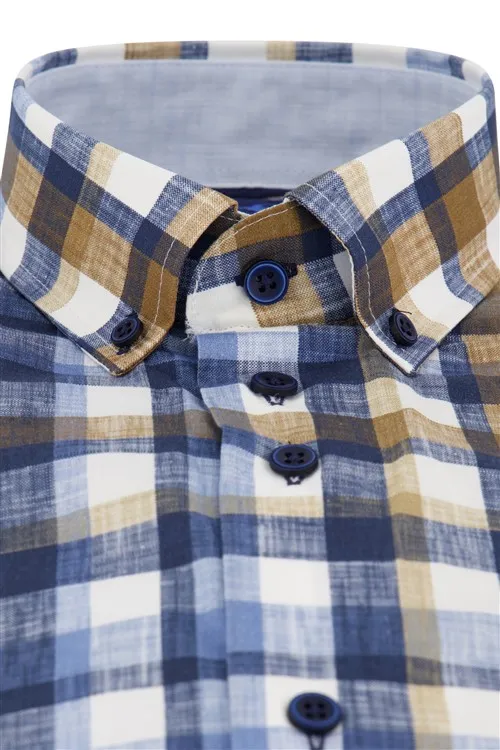 Eden Valley casual overhemd wijde fit blauw wit geruit