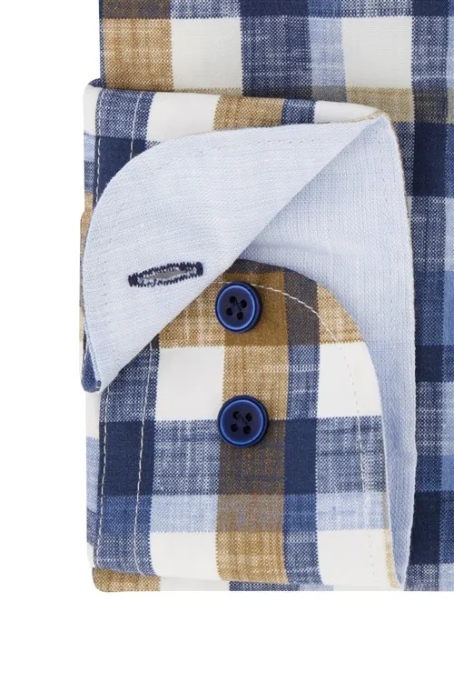 Eden Valley casual overhemd wijde fit blauw wit geruit