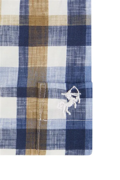 Eden Valley casual overhemd wijde fit blauw wit geruit