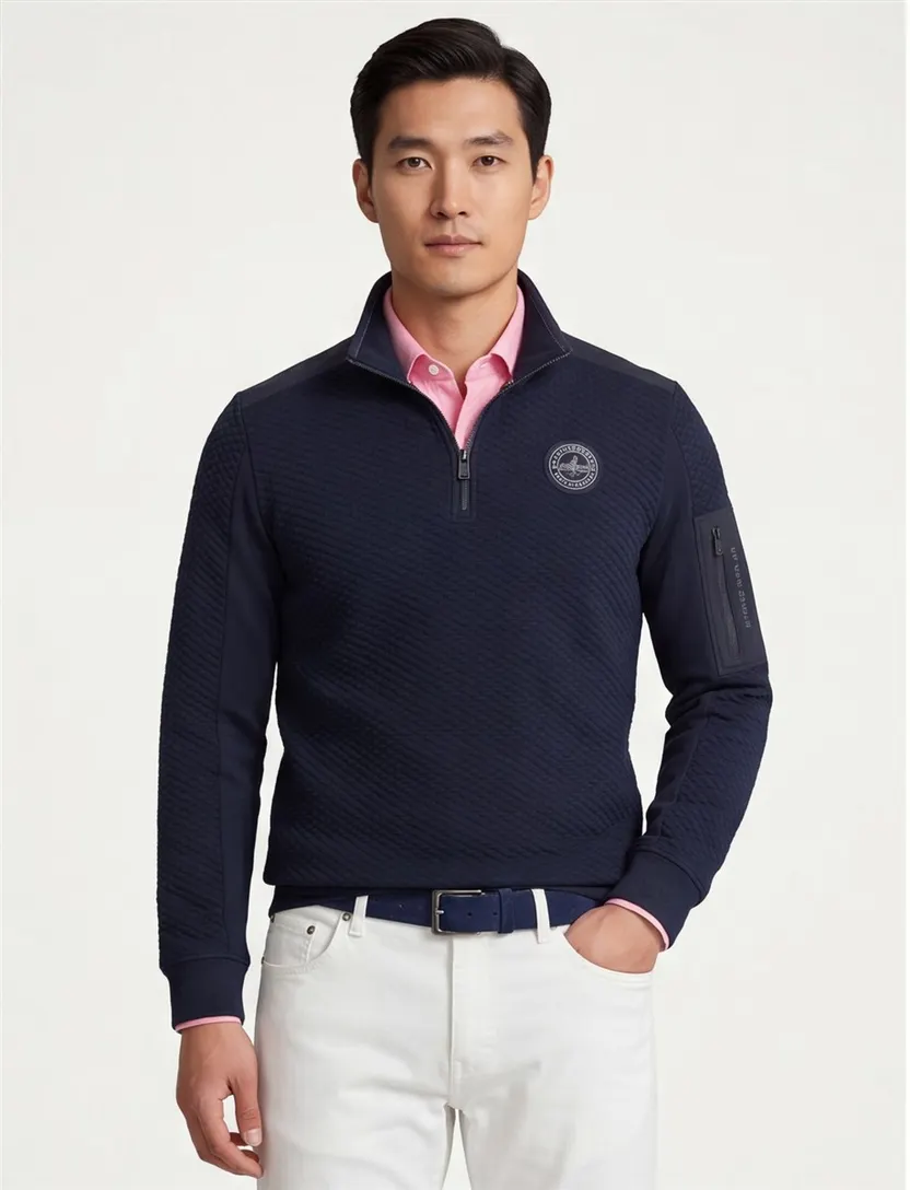 trui Casa Moda effen donkerblauw met logo wijde fit