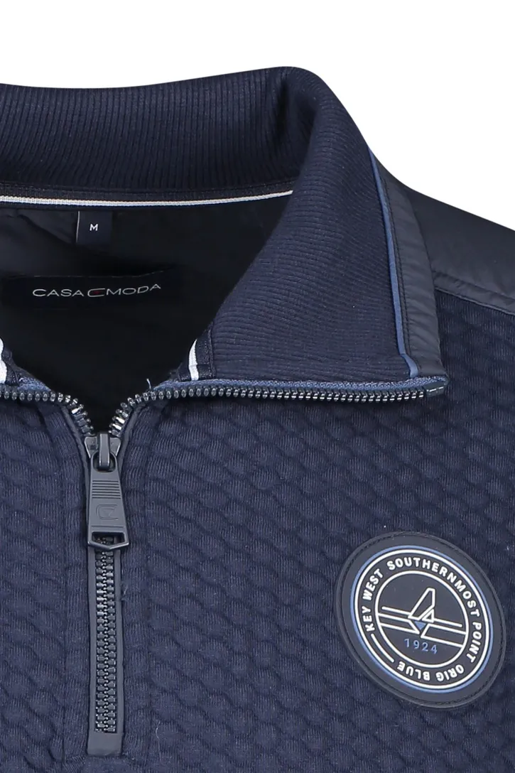 trui Casa Moda effen donkerblauw met logo wijde fit