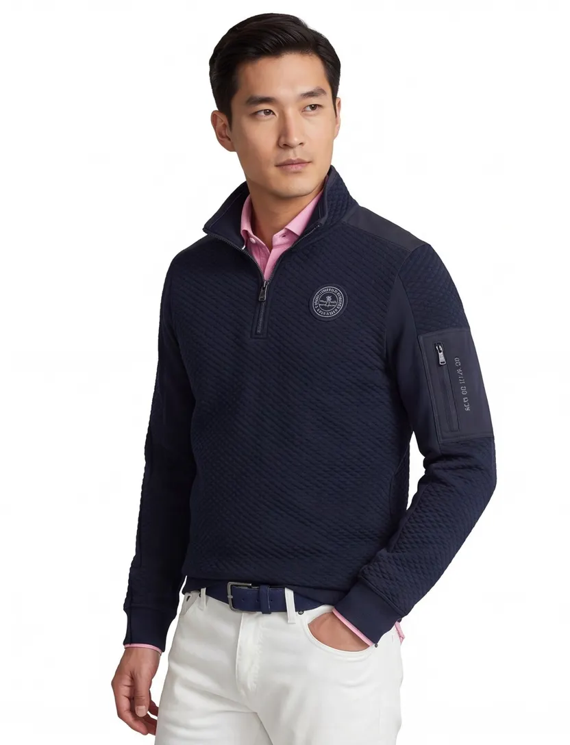 trui Casa Moda effen donkerblauw met logo wijde fit