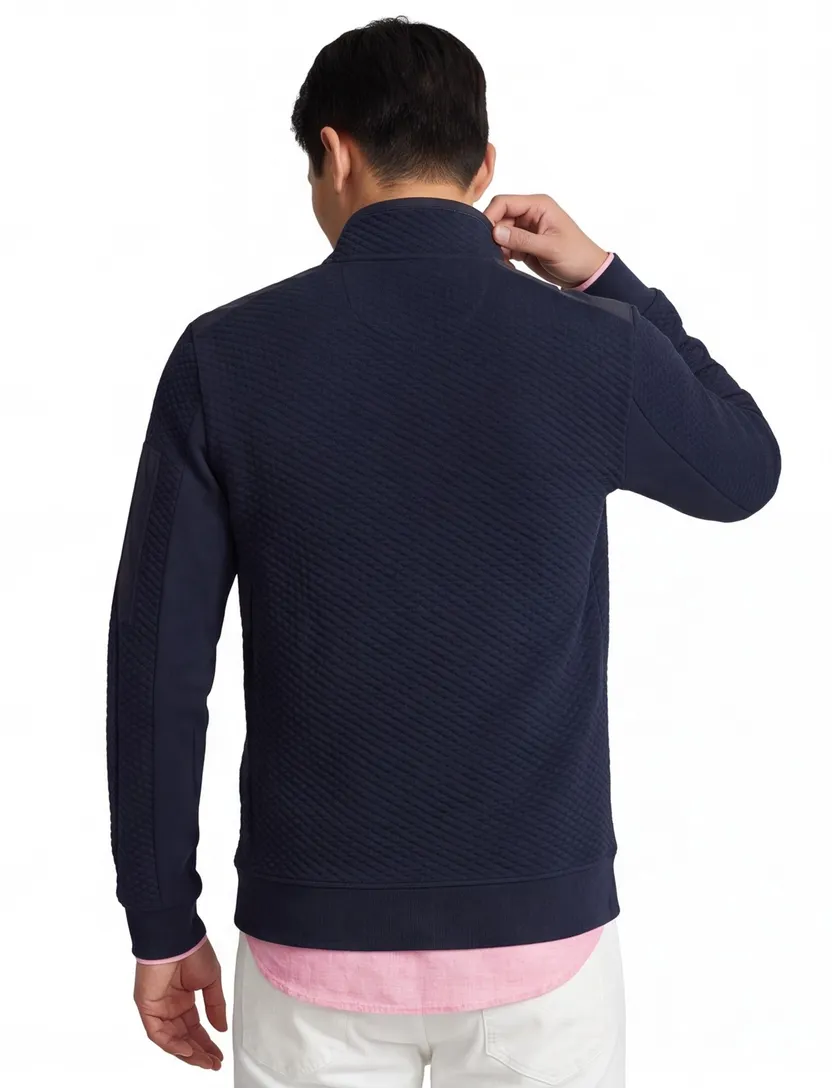 trui Casa Moda effen donkerblauw met logo wijde fit