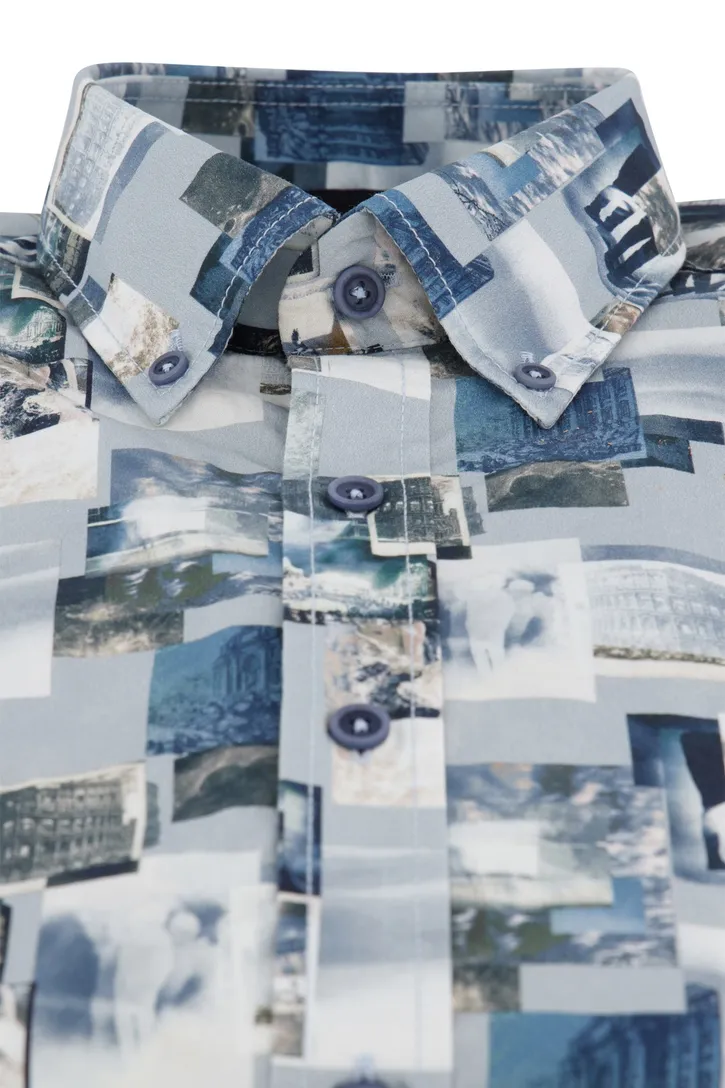 Casa Moda casual overhemd blauw geprint 100% katoen wijde fit