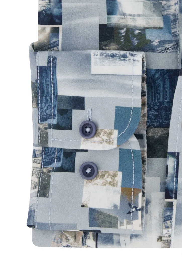 Casa Moda casual overhemd blauw geprint 100% katoen wijde fit