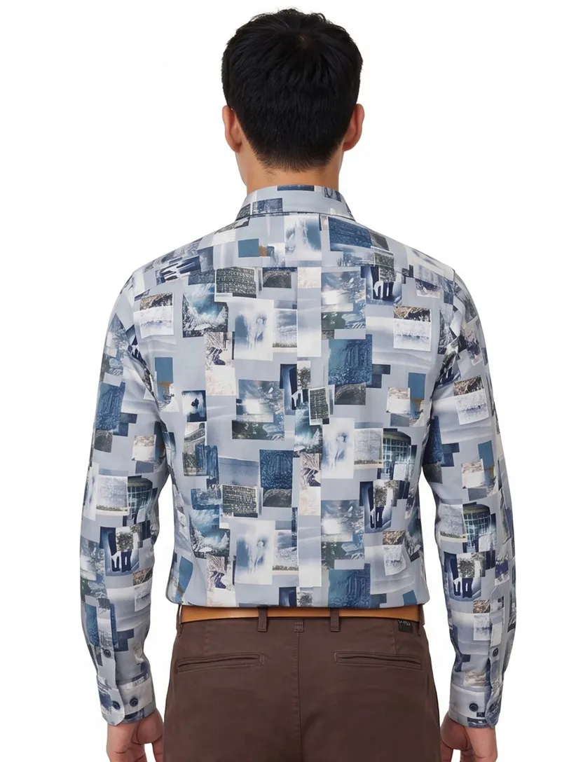 Casa Moda casual overhemd blauw geprint 100% katoen wijde fit