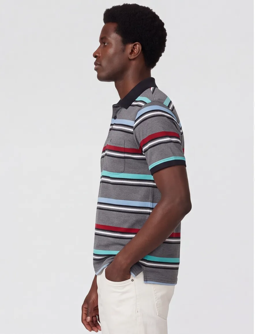 Polo Casa Moda normale fit grijs gestreept katoen