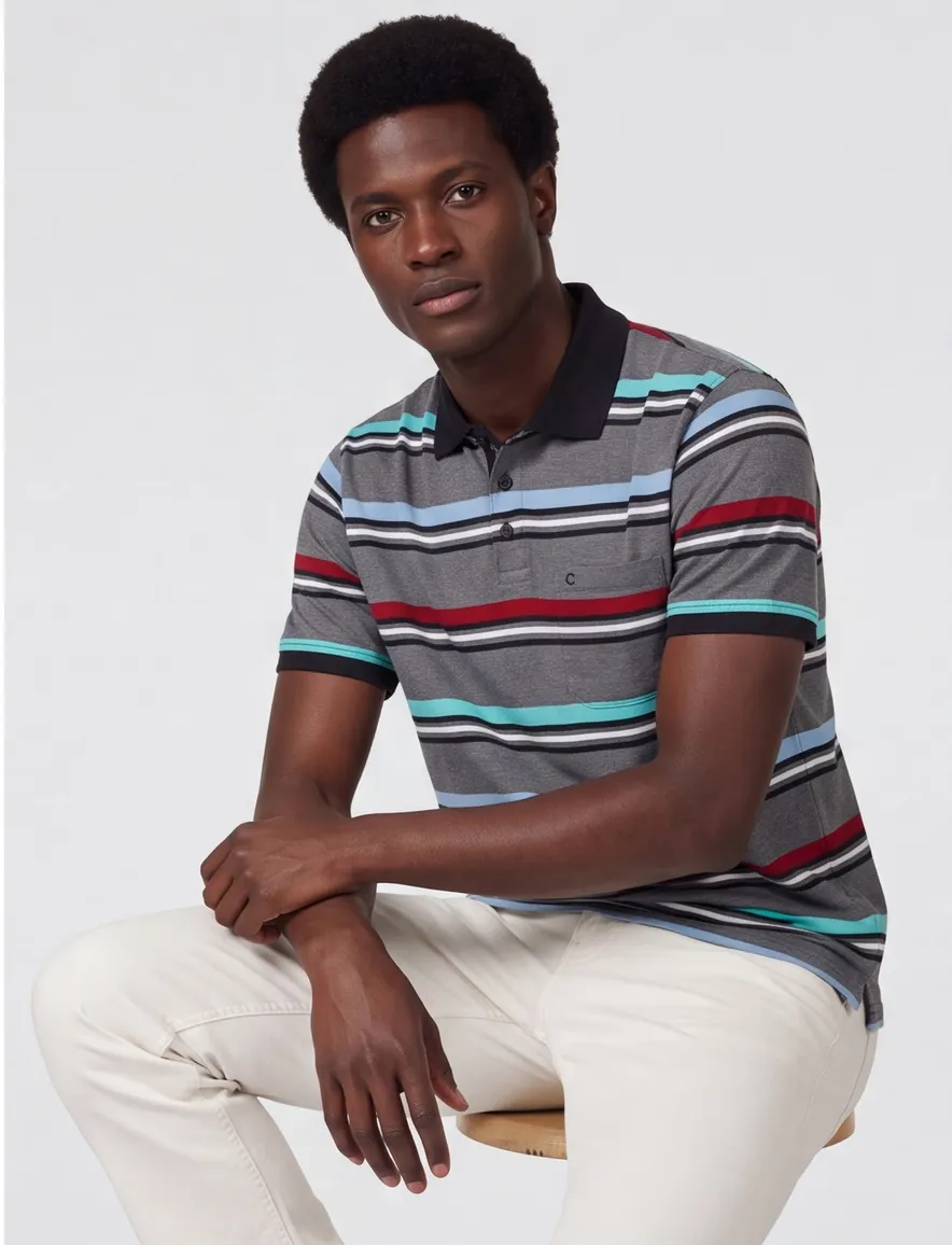 Polo Casa Moda normale fit grijs gestreept katoen