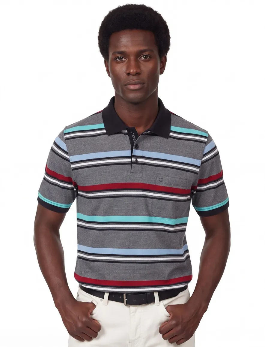Polo Casa Moda normale fit grijs gestreept katoen