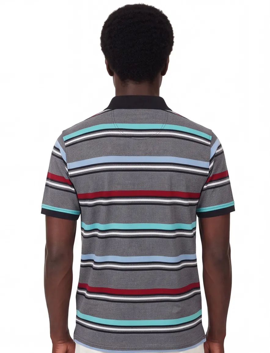 Polo Casa Moda normale fit grijs gestreept katoen