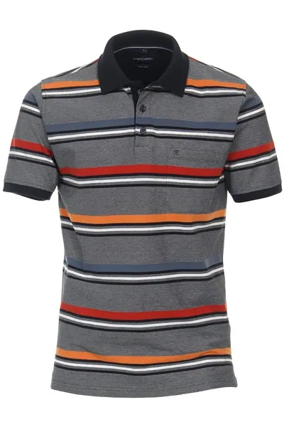 Casa Moda polo normale fit grijs oranje gestreept katoen