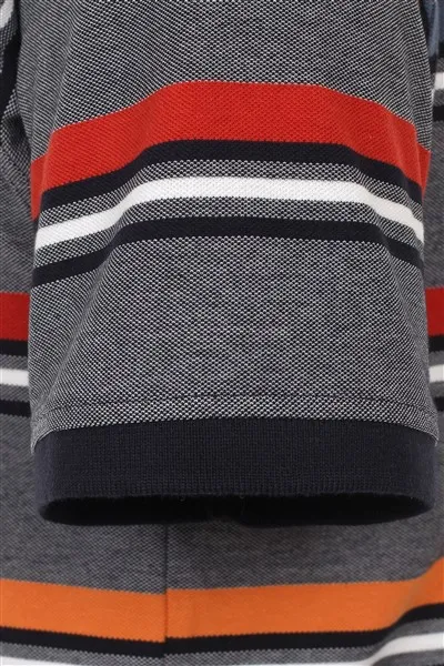 Casa Moda polo normale fit grijs oranje gestreept katoen