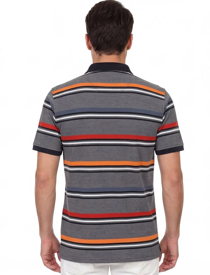 Casa Moda polo grijs oranje gestreept katoen normale fit