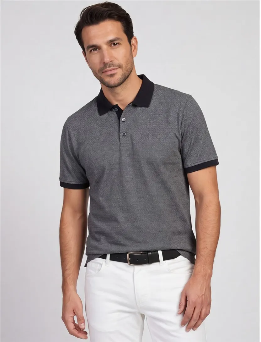Polo Casa Moda grijs geprint katoen normale fit