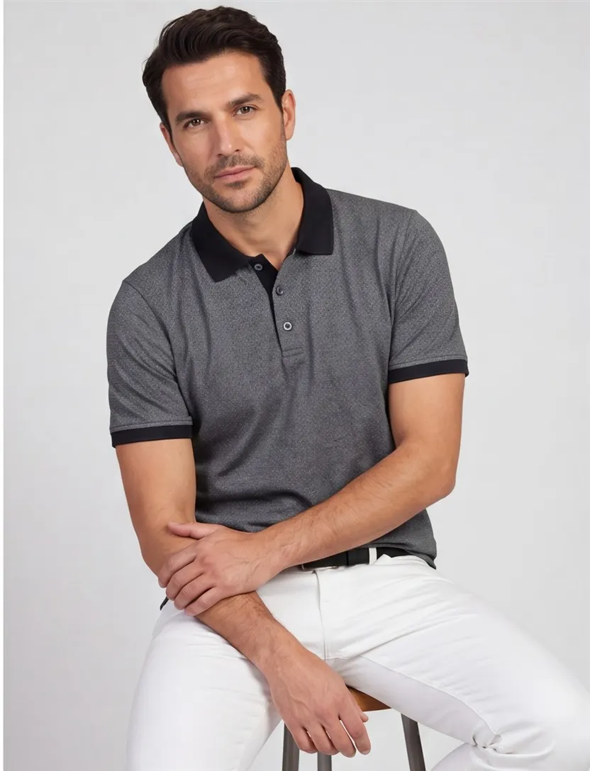 Polo Casa Moda grijs geprint katoen normale fit