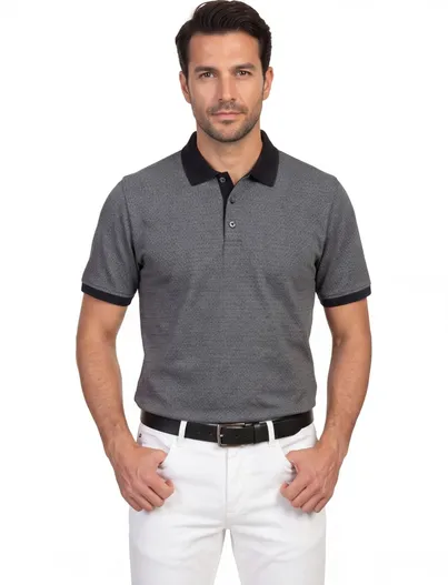 Casa Moda Casa Moda polo normale fit grijs patroon geprint katoen