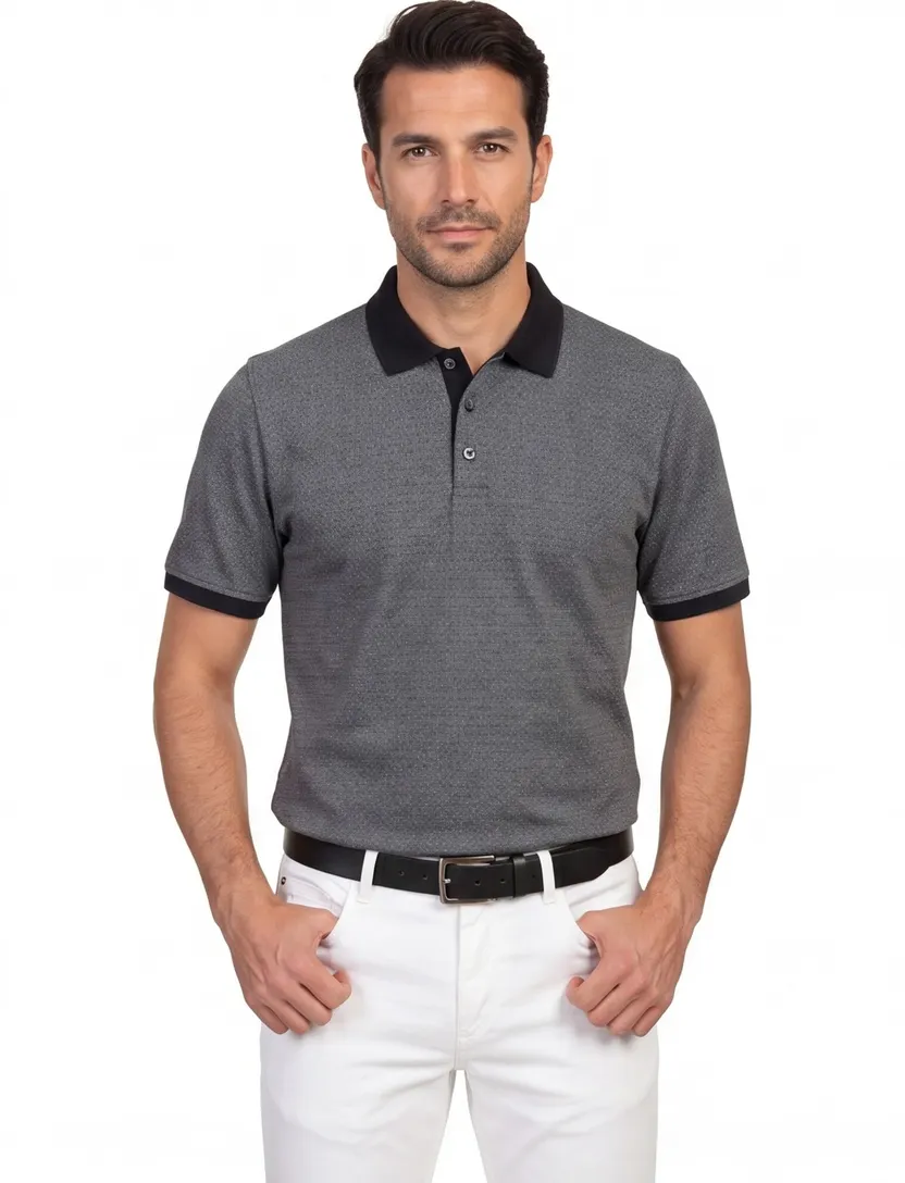 Polo Casa Moda grijs geprint katoen normale fit
