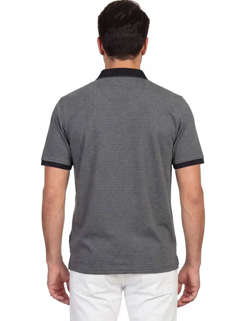 Polo Casa Moda grijs geprint katoen normale fit