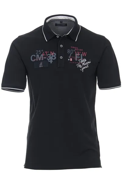 Casa Moda polo katoen donkerblauw geprint normale fit
