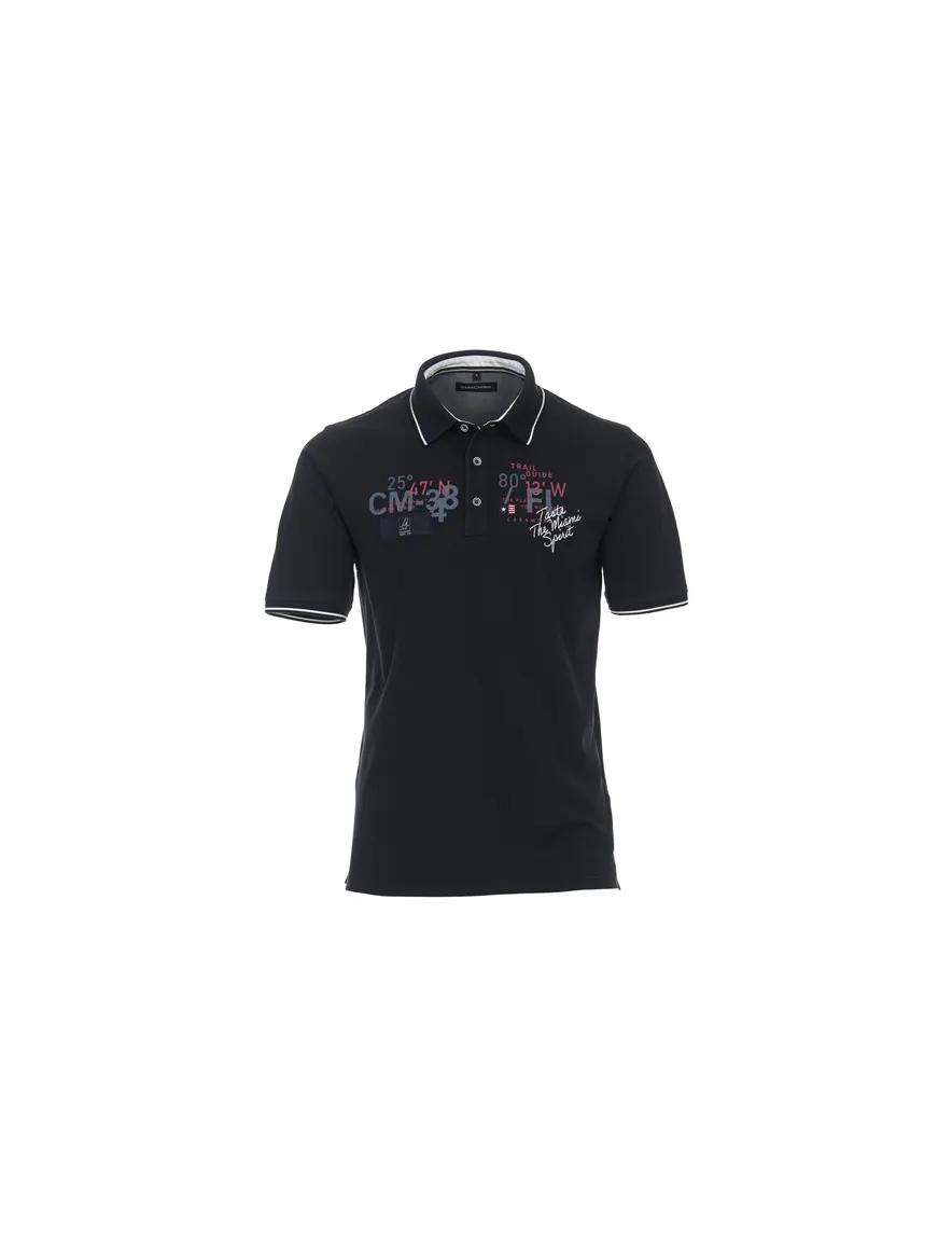 Donkerblauwe Casa Moda polo normale fit geprint katoen