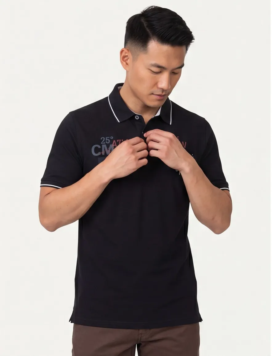 Donkerblauwe Casa Moda polo normale fit geprint katoen