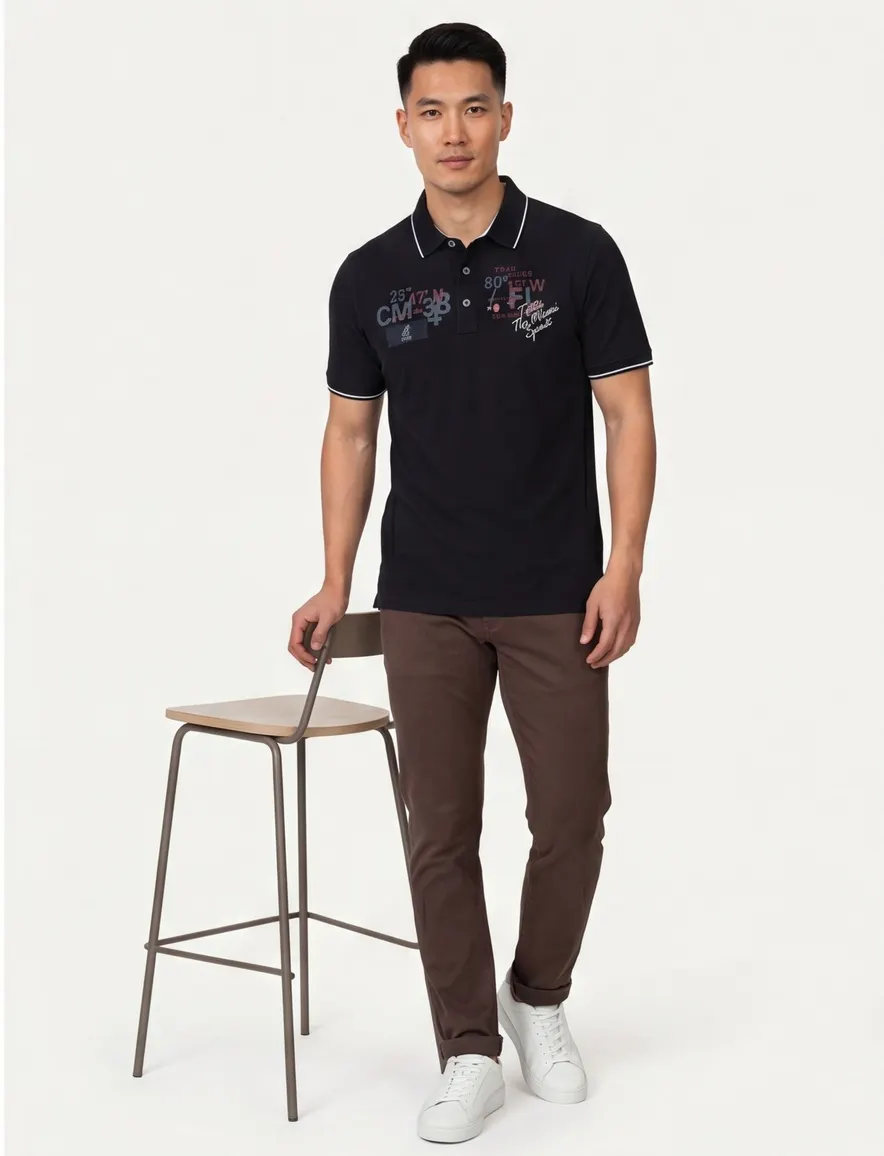 Donkerblauwe Casa Moda polo normale fit geprint katoen