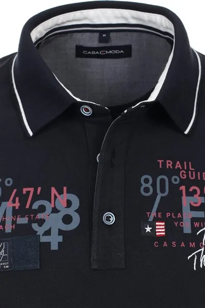 Casa Moda polo katoen donkerblauw geprint normale fit
