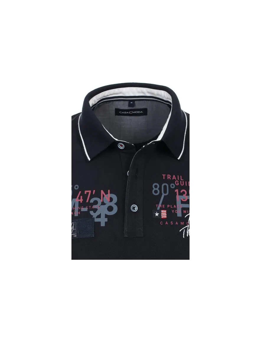 Donkerblauwe Casa Moda polo normale fit geprint katoen