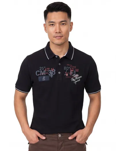 Casa Moda Casa Moda polo katoen donkerblauw geprint normale fit
